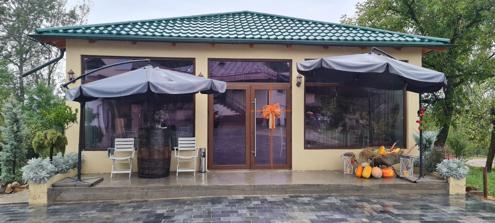 Cazare Vila Fane Pietrari Valcea - exterior cu terasa si umbrelute